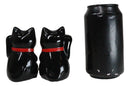 Black Lucky Fortune Japanese Maneki Neko Cats Ceramic Salt Pepper Shakers Set