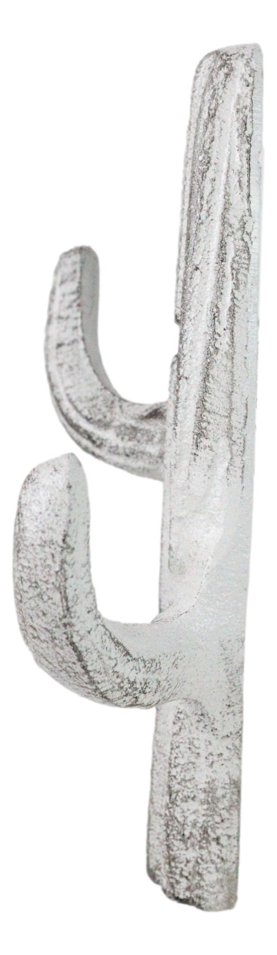 Pack of 2 Rustic Western Off White Metal Desert Saguaro Cactus 2-Pegs Wall Hooks