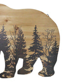 Western Black Bear With Pine Trees Forest Silhouette Wooden Cutout Wall Decor