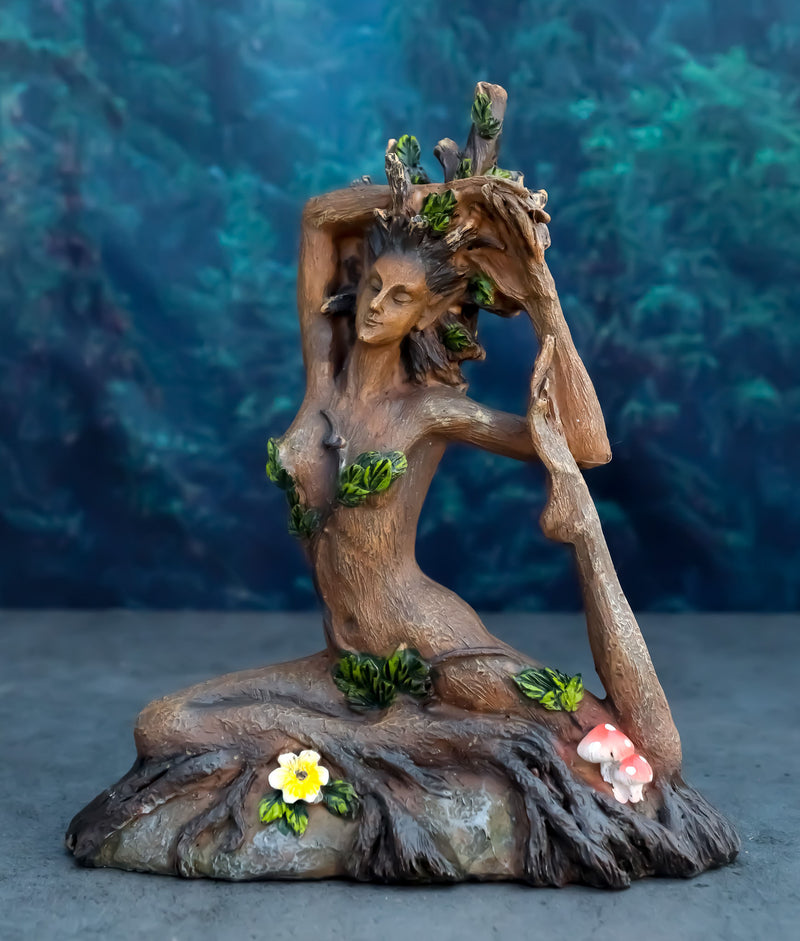 Greenwoman Gaia Dryad Tree Ent Earth Goddess Yoga In Pigeon Pose Zen Figurine