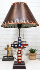 Country Rustic Western Old Faithful American Flag Silver Angel Wings Table Lamp