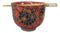 Colorful Spring Flowers Ceramic Donburi Ramen Soup Red Bowl With Chopsticks Set