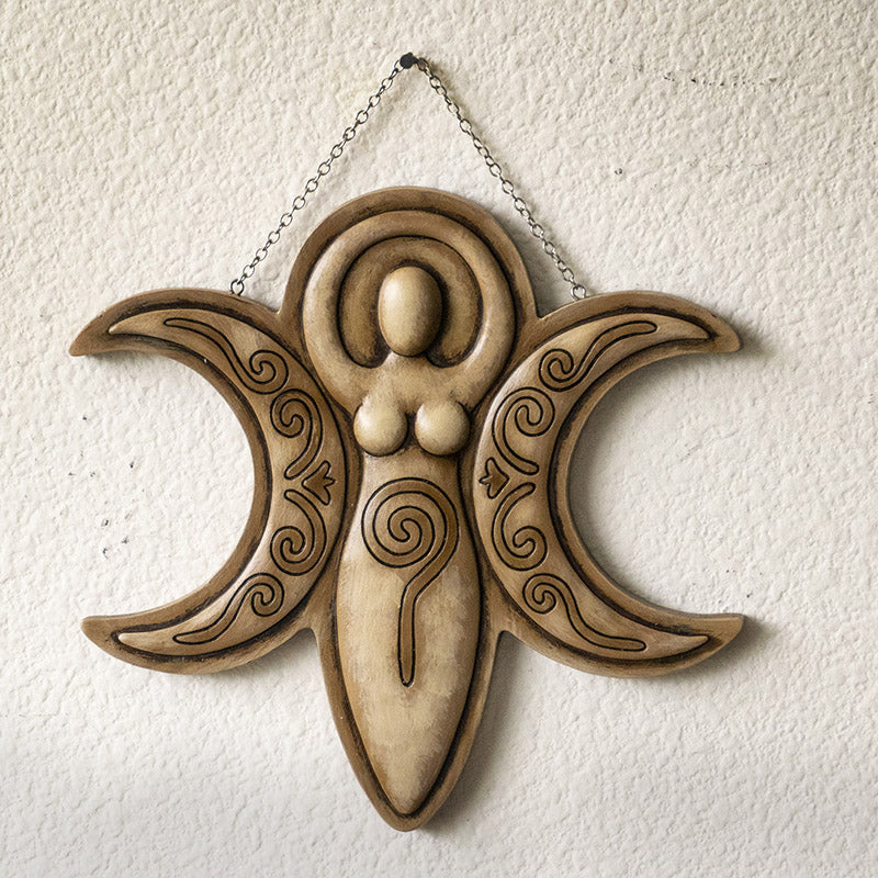 Wiccan Mystical Neopagan Spiral Goddess Lunar Triple Moon Wall Decor Plaque