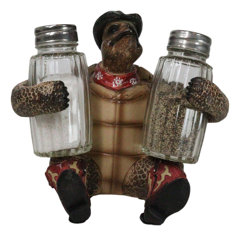 Rustic Western Cowboy Sea Turtle Hugging Salt And Pepper Shakers Holder Figurine