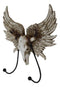 Rustic Western Cow Skull With Horns And Angel Wings Wall Double Hooks Sculpture