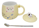 Yellow Calico Cat Love Fish Coffee Mug Cup With Spoon And Kitten Knob Lid 15oz