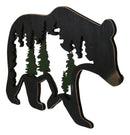 Rustic Black Bear With Pine Trees Forest Silhouette Cutout Wooden Wall Decor