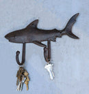 Pack Of 2 Cast Iron Rustic Nautical Marine Great White Shark Double Wall Hooks