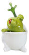 Whimsical Green Lady Diva Frog with Golden Nails Soaking in Bath Tub Figurine