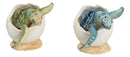 Pack Of 2 Marine Blue And Green Sea Turtle Hatchlings In Egg Shells Figurines