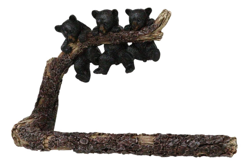 Rustic Western Black Bear Cubs Hanging On Tree Branch Hand Towel Holder Bar