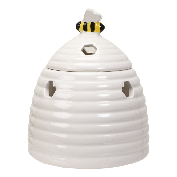 White Whimsical Bumblebee Beehive Ceramic Essential Oil Warmer Candle Holder