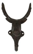 Pack Of 2 Cast Iron Vintage Western Rustic Bull Moose Head Wall Coat Hook Plaque