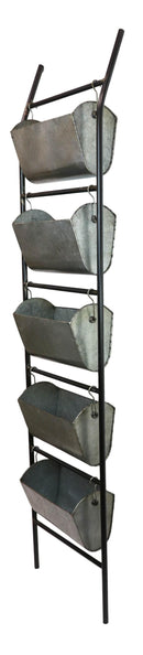 73"H Rustic Galvanized Iron Metal Farmhouse Planter 5 Bucket Tiered Ladder Decor