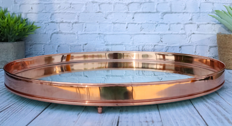 Dining Tabletop Round Metal Serving Platter Mirror Tray Serveware Glam Chic 18"D