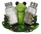 Green Tree Frog Toad Meditating Glass Salt Pepper Shakers Holder Figurine Set