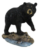 Rustic Wildlife Forest Black Bear Fishing By Rocky River Bank Figurine Decor