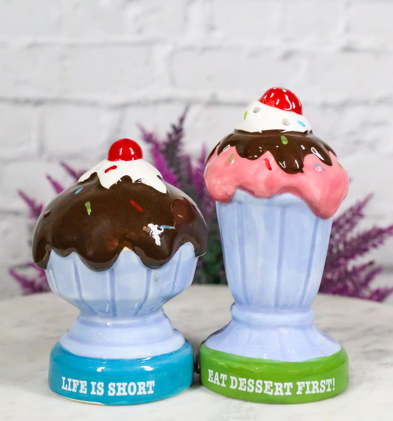 Dessert Ice Cream Fudge Sundae With Cherries Ceramic Salt and Pepper Shaker Set