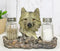 Grey Wolf Head By Woodlands Forest Glass Salt & Pepper Shakers Holder Figurine