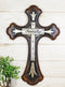 Large 19" H Faux Wooden Family Fleur De Lis French Lily Motif Wall Cross Decor