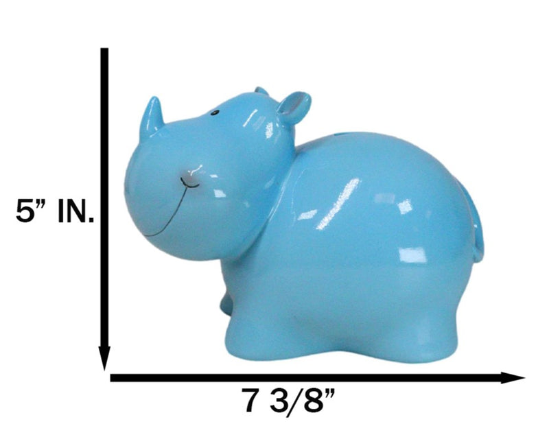 Whimsical Pastel Blue Pachyderm Rhino Money Coin Savings Piggy Bank Figurine