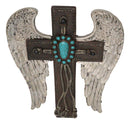 Southwest Angel Wings Braided Ropes Faux Leather Turquoise Stones Wall Cross