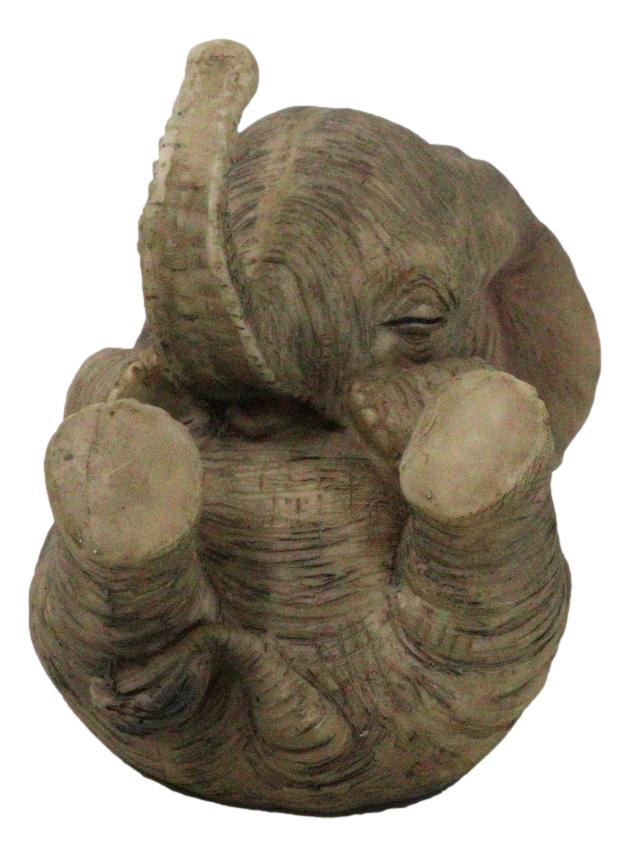 Whimsical Safari Savanna Baby Calf Elephant Cradling On Its Back Figurine