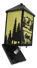 Rustic Deer Moose Scenic Forest Mountains Electric Metal Wall Or Floor Lantern