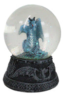 Mythical Quicksilver Blue Dragon Water Globe Figurine With Glitters 4.25"H