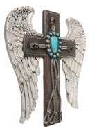 Southwest Angel Wings Braided Ropes Faux Leather Turquoise Stones Wall Cross