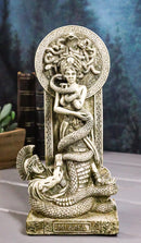 Greek Goddess Medusa With Hair Of Snakes And Serpent Tail By Altar Figurine