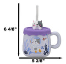 Whimsical Diver Cat With Sea Fishes Ceramic Mug With Silicone Lid And Straw