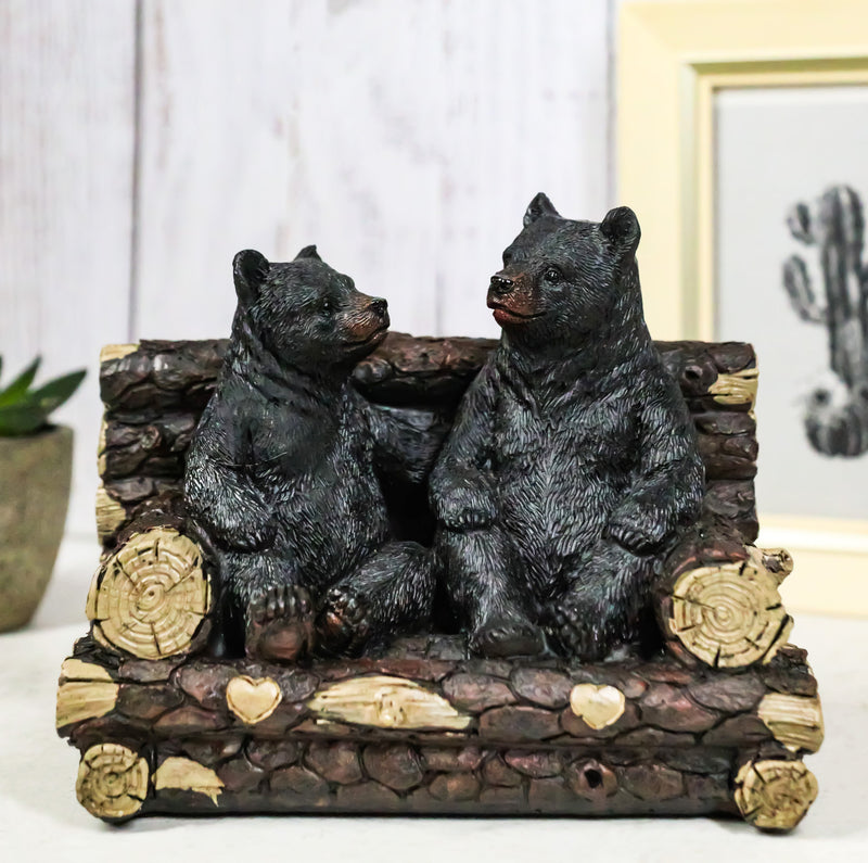 Rustic Black Bears Father And Son Family Sitting On Tree Logs Couch Figurine