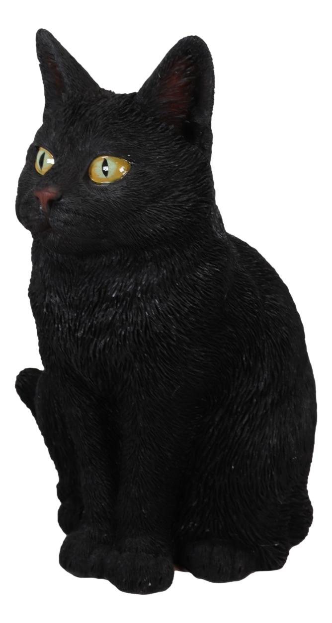 Witch's Pet Realistic Mystical Black Kitty Cat Kitten Sitting Figurine 8"H