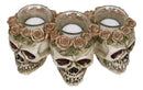 Gothic Skulls With Pink Roses Laurel Triple Votive Tea Light Candles Holder