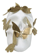 Boudoir Style French Papillon Gold Patina Butterflies On White Skull Figurine