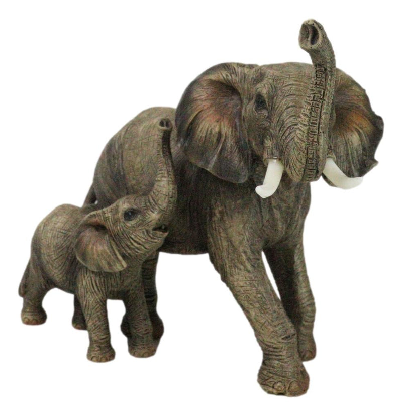 Jungle Stroll Safari Savanna Elephant Father And Calf Walking Alongside Figurine