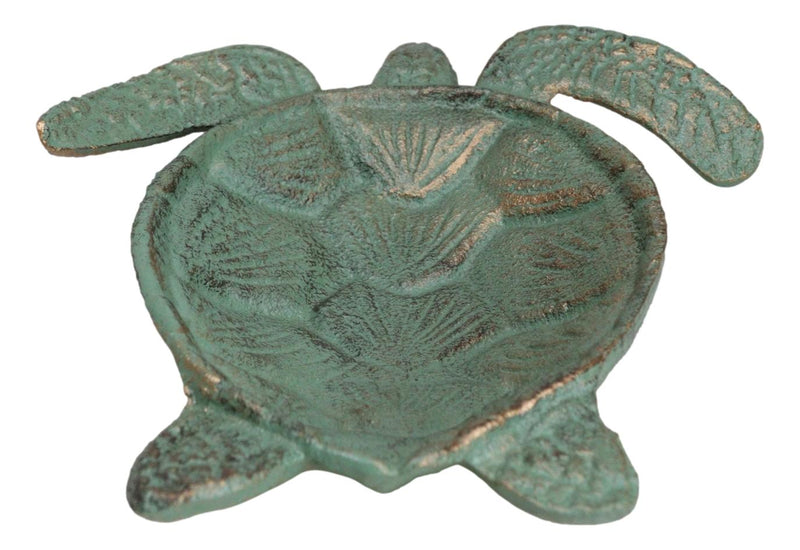 Cast Iron Rustic Verdigris Swimming Sea Turtle Tortoise Coins Jewelry Tray Dish