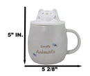 Whimsical Grey Chubby Feline Kitty Cat Cup Mug With Lid And Stirring Spoon