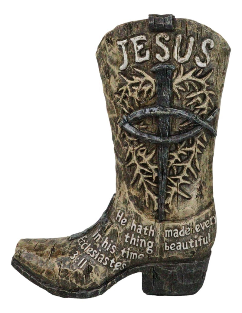 Western Spike Nail Ichthys Fish Crown Of Thorns Jesus Cowboy Boot Vase Holder