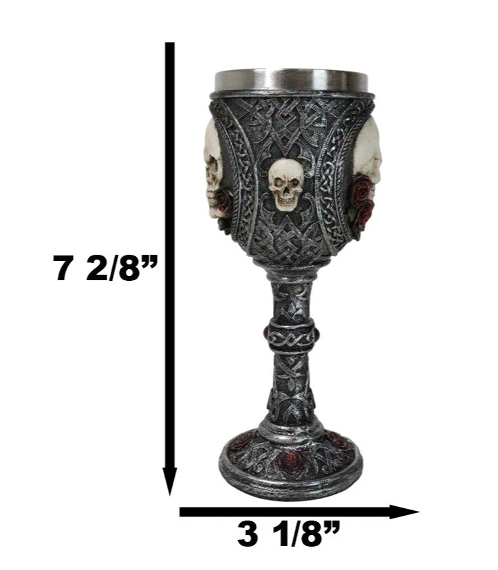 Love Never Dies Sugar Skull On Bed Of Red Roses Wine Goblet With Celtic Knotwork