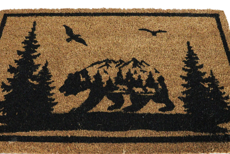 Rustic Western Black Bear Scenic Pine Forest Coir Fiber Floor Mat Doormat 30X18