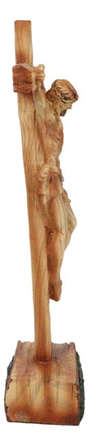 Passion Of Jesus Christ Nailed To The Cross In Faux Cedar Wood Finish Figurine