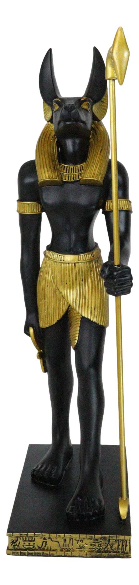 Large Egyptian God Of The Dead Mummification Anubis With Was Staff Statue 21.5"H