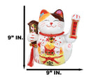 Japanese Lucky Charm White Beckoning Cat Maneki Neko With Waving Arm Figurine 9"