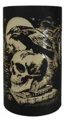 Gothic Poe's Raven On Skull And Books Of Bibliography LED Etched Glass Lantern