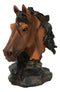 Wild and Free Brown Stallion Equine Horse Bust On Rocky Pillar Base Figurine