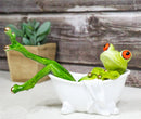 Whimsical Green Lady Diva Frog with Golden Nails Soaking in Bath Tub Figurine