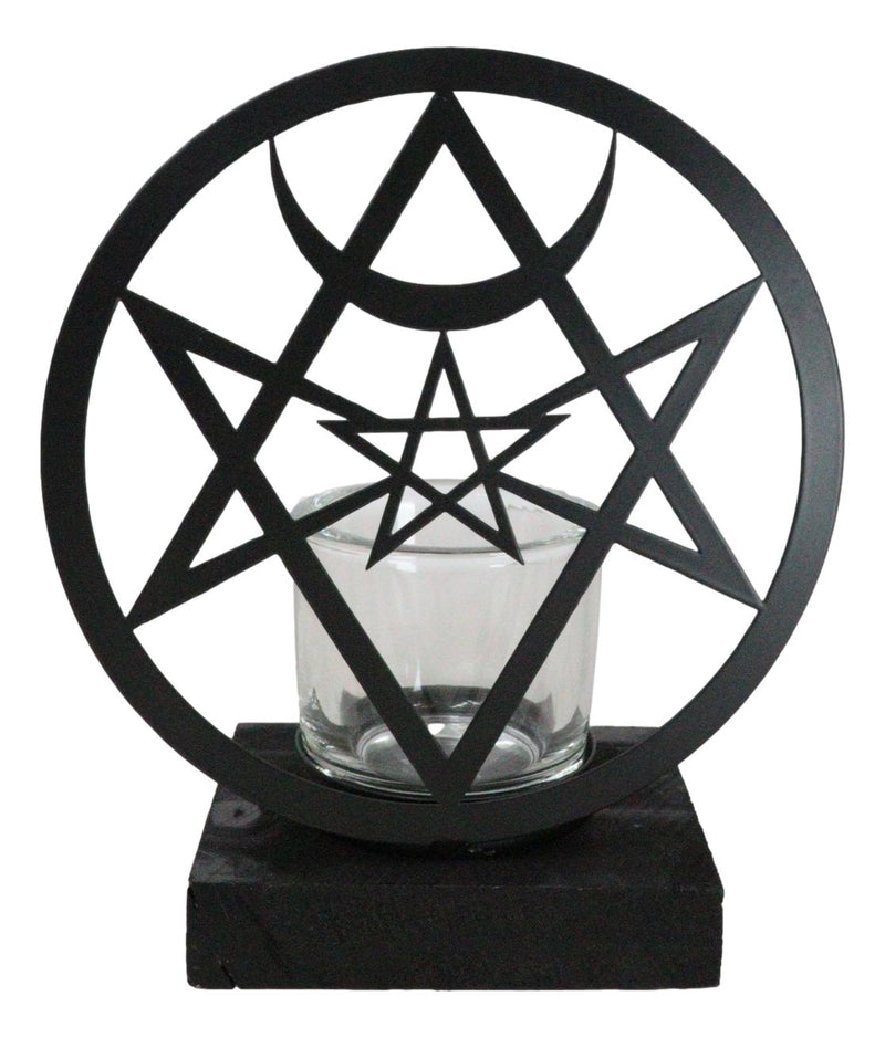 Wicca Spiritualism Mystic Unicursal Hex Pentagram Metal Votive Candle Holder