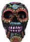 Black Day of The Dead Colorful Floral Blooms Sugar Skull Macabre Figurine 6"L